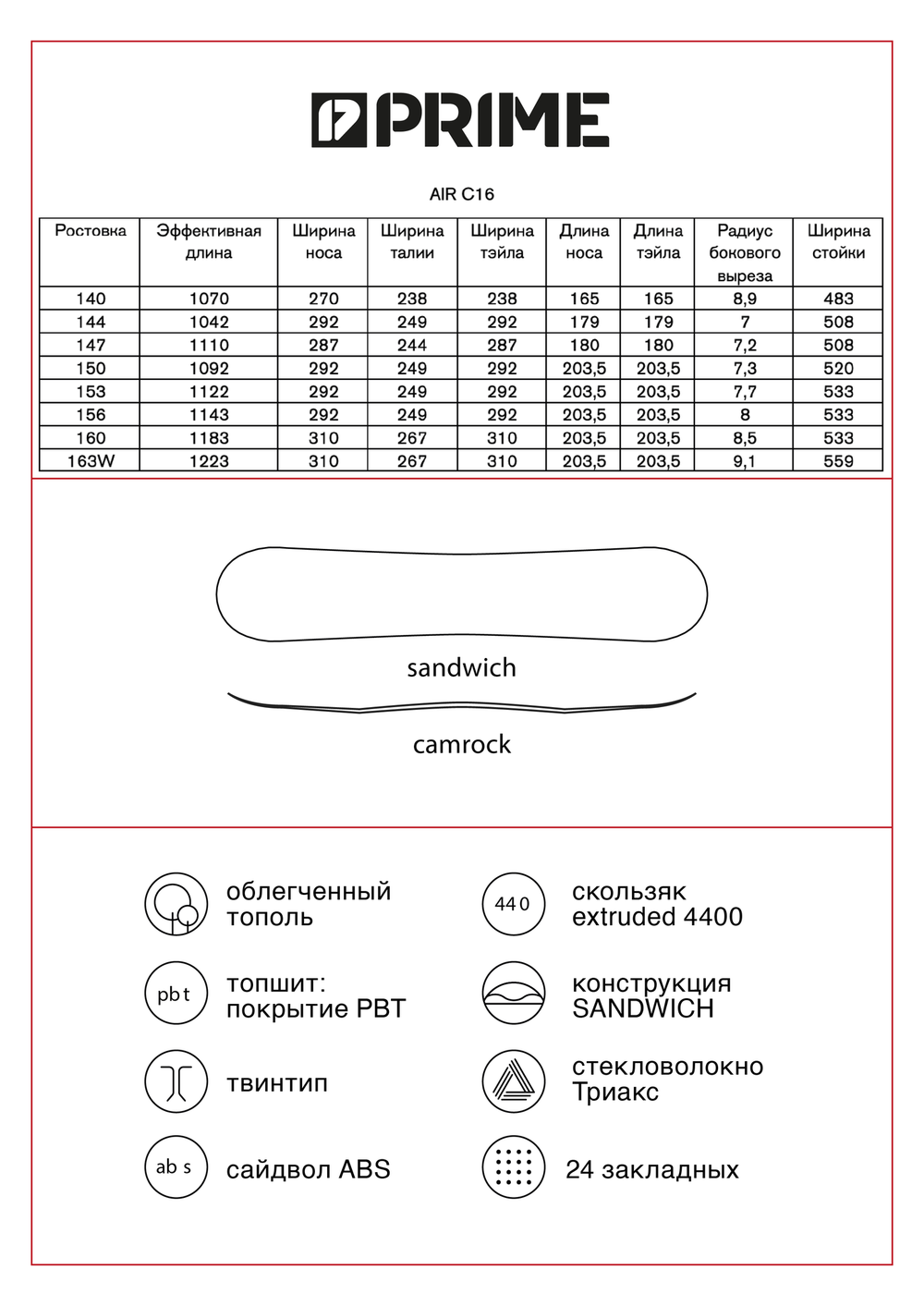 Сноуборд PRIME - AIR C16