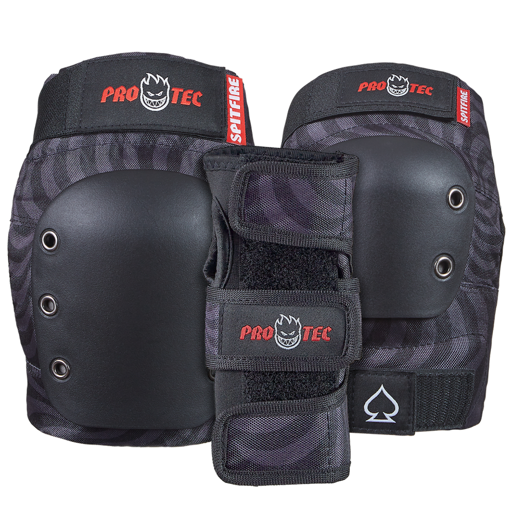 Защита (колени,локти,зап)PRO-TEC ADULT 3-PK PAD SET OPEN-BACK SPITFIRE SIGNATURE EDITION BLACK SWIRL